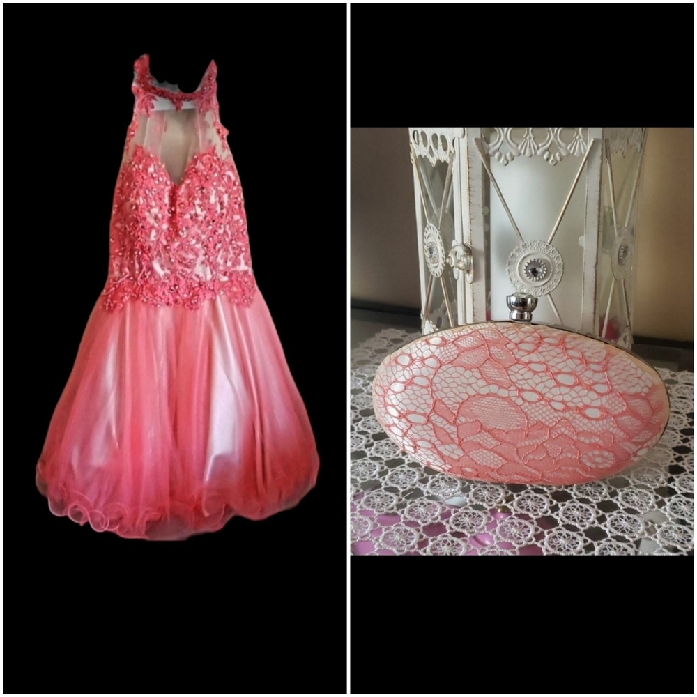 Coral Dress with matching Evening Purse - Picture 1 of 9